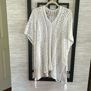 White croxhet swimwear cover-up bathing suit cover-up one side plus size with ta